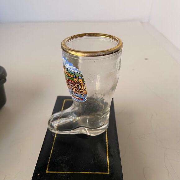 Heidelberg Boot Shot Glass Clear Gold Trim Germany Vintage 3" - Picture 6 of 6